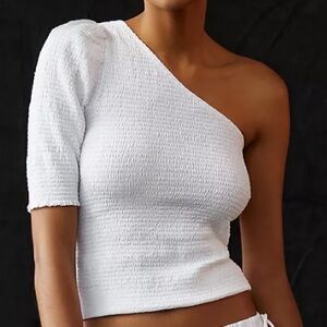 Nation LTD Kirstie One Shoulder Smocked Top In White, Size Small